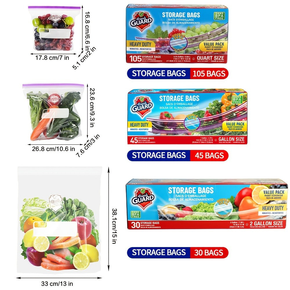 Reclosable Kitchen Storage Bags in Quarter-, One- or Two-Gallon Sizes with Five Count and Pack Options