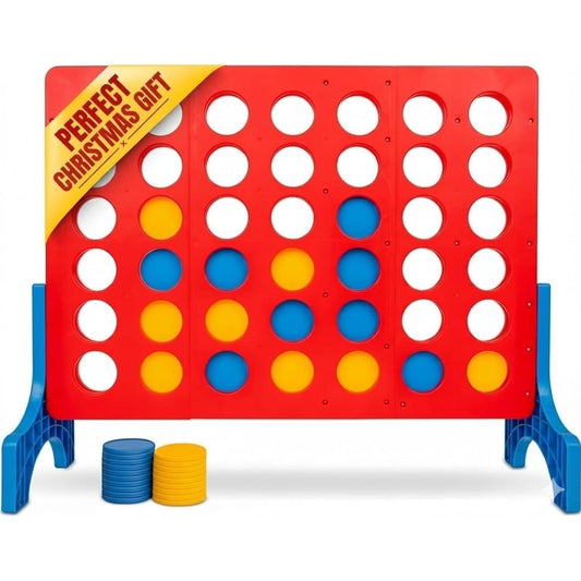 Giant Connect Four Game 1.8FT - Jumbo 4 in a Row Outdoor Lawn Game with 42 Discs & Storage Bag for Adults Kids Family | Wooden & Plastic Yard Game for BBQ Camping Party Holiday - Indoor Outdoor