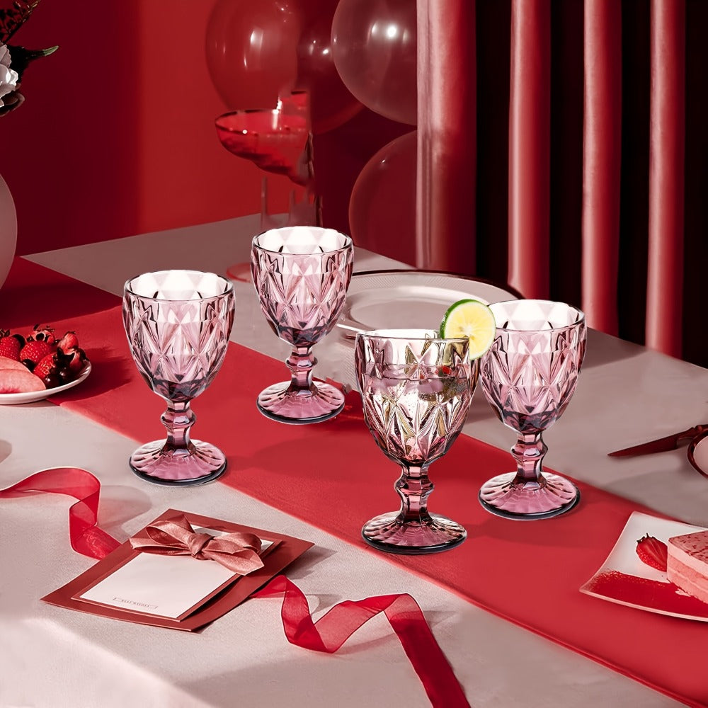 Six-Piece Diamond-Pattern Stemmed Wine Glass Set in Pink, Green or Blue Checkout Color Options