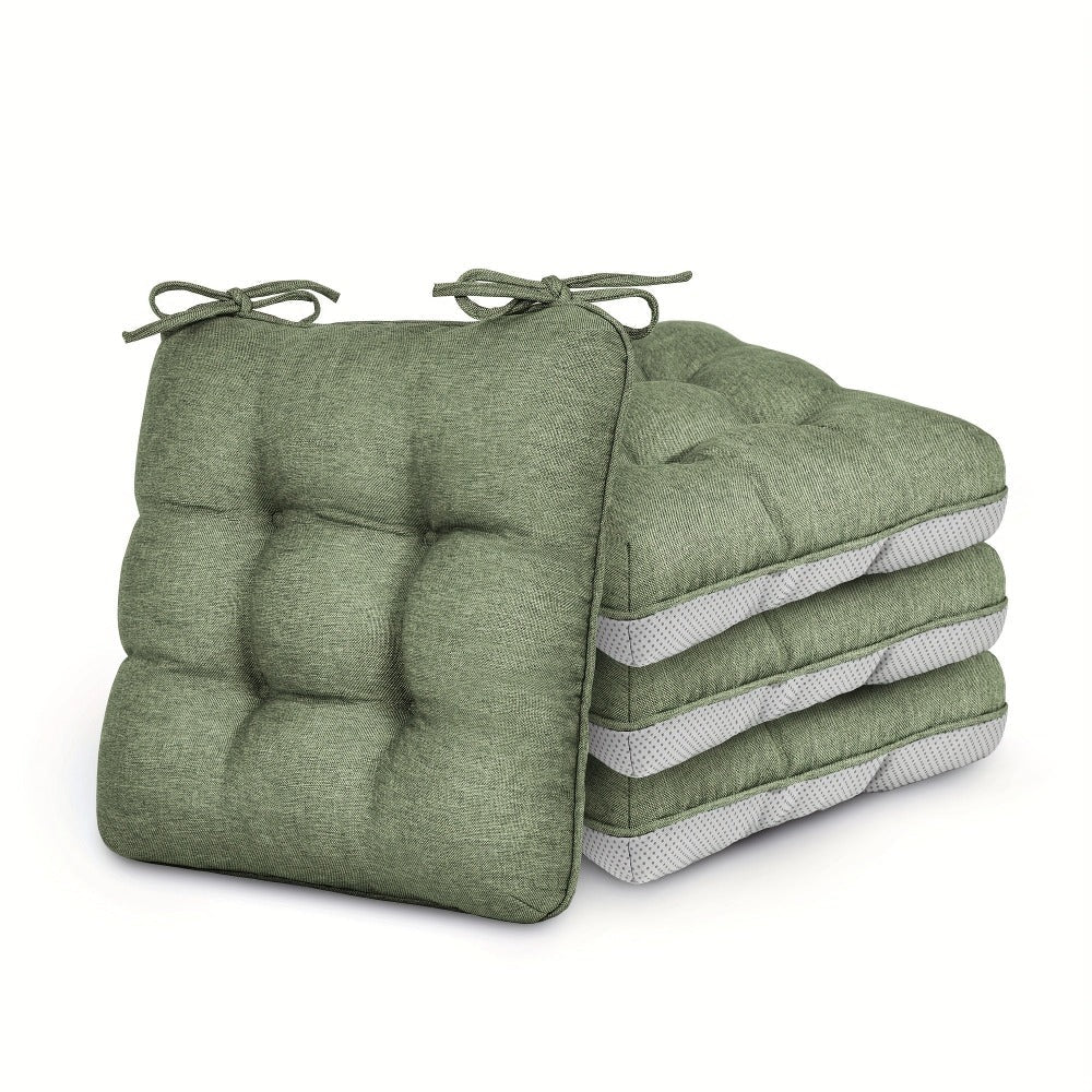 Tufted Chair Cushion Sets in 4- or 8-Piece Options with M/L Sizes, Tie Straps and 12 Color Choices
