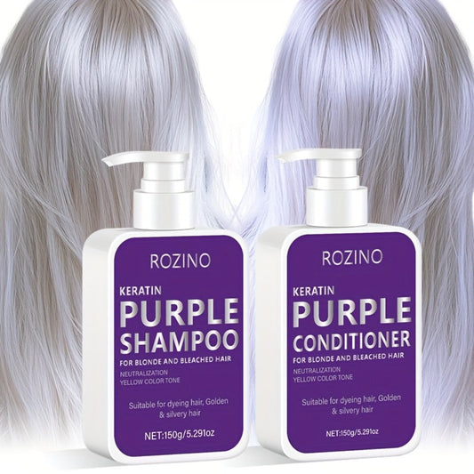 Purple Shampoo and Conditioner Set 2PCS for Blonde Silver Platinum Hair - Toning Brass & Yellow Neutralizer, Strengthens Roots, Improves Shine & Flexibility, Color-Treated Hair Care for Women
