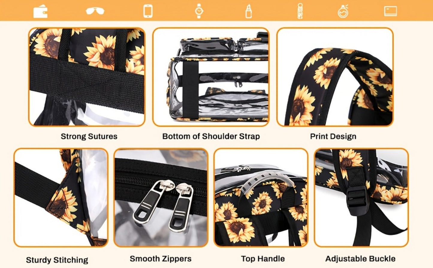 Backpack for Women – PVC, Clear, Transparent, Large Capacity – detail view 12
