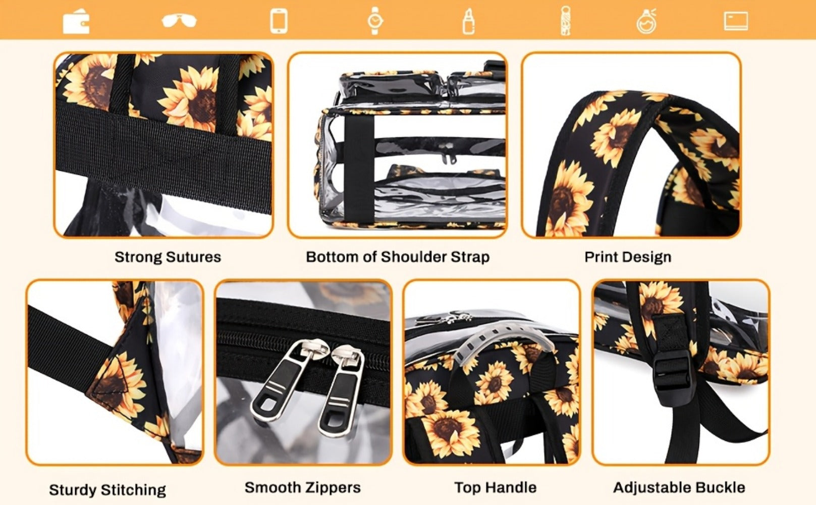 Backpack for Women – PVC, Clear, Transparent, Large Capacity – detail view 12
