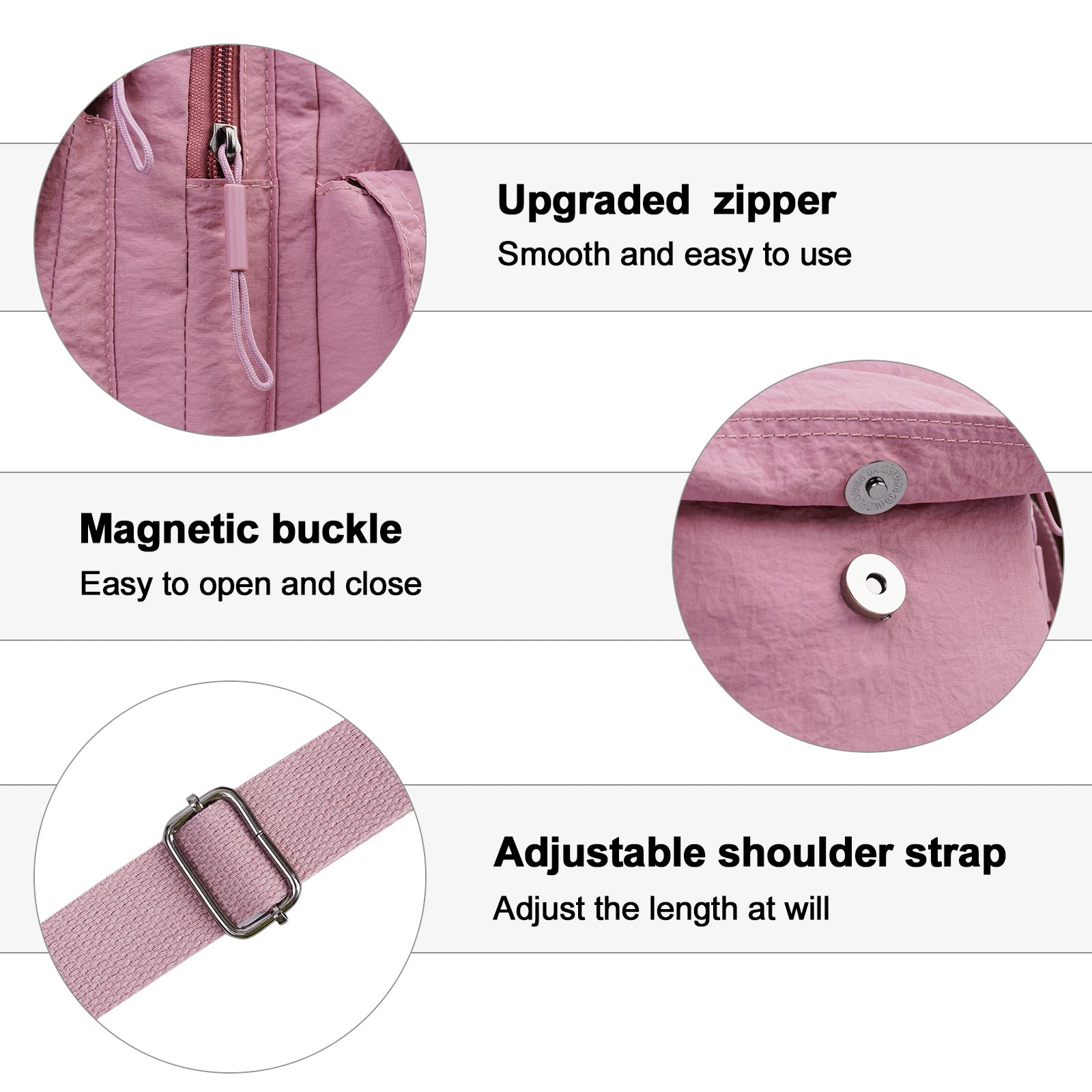 Backpack for Women – 2 Piece, Nylon, Quilted, Lightweight – detail view 12