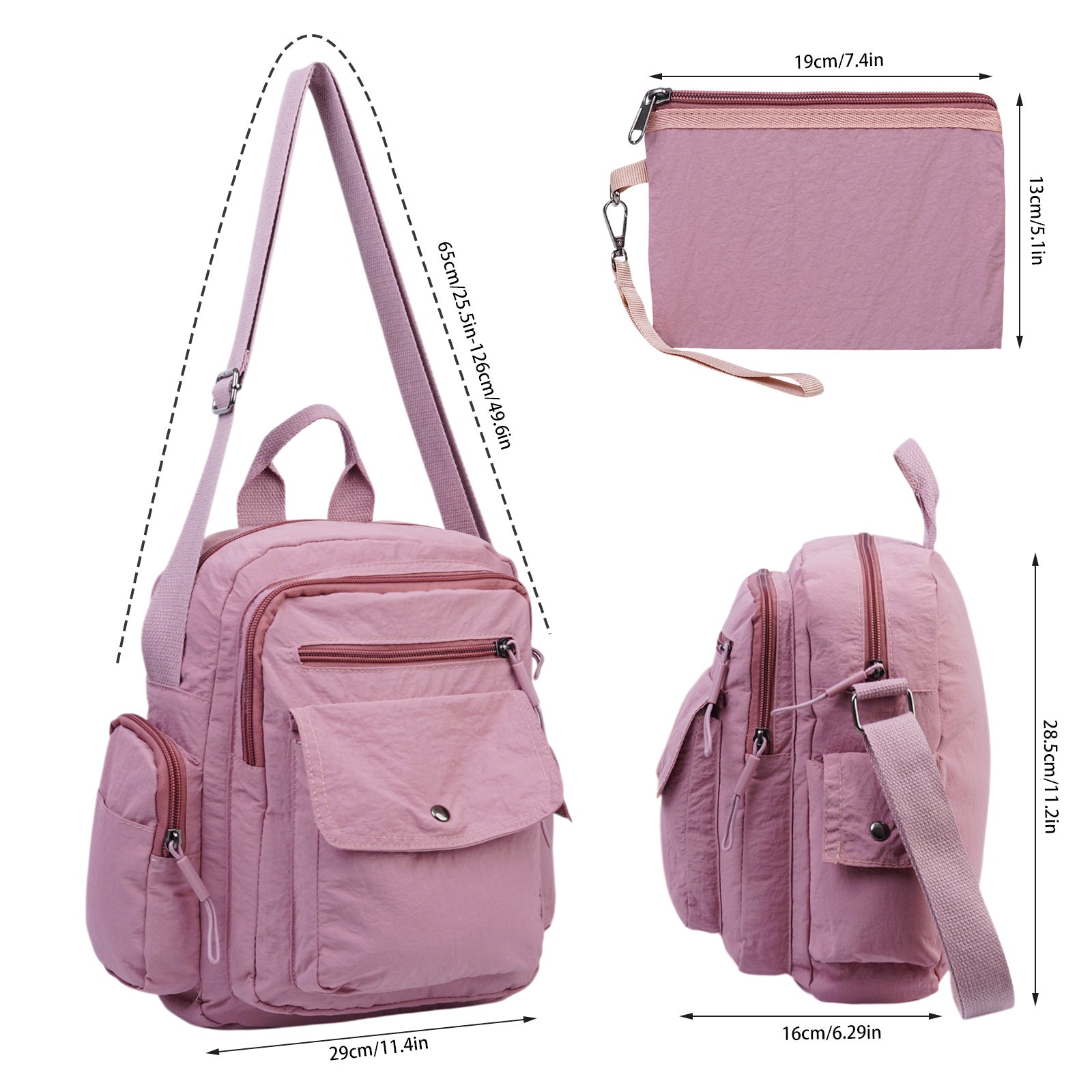 Backpack for Women – 2 Piece, Nylon, Quilted, Lightweight – detail view 14