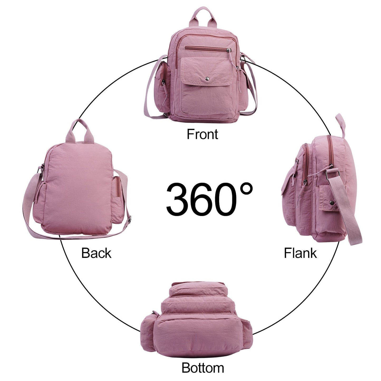 Backpack for Women – 2 Piece, Nylon, Quilted, Lightweight – alternate view