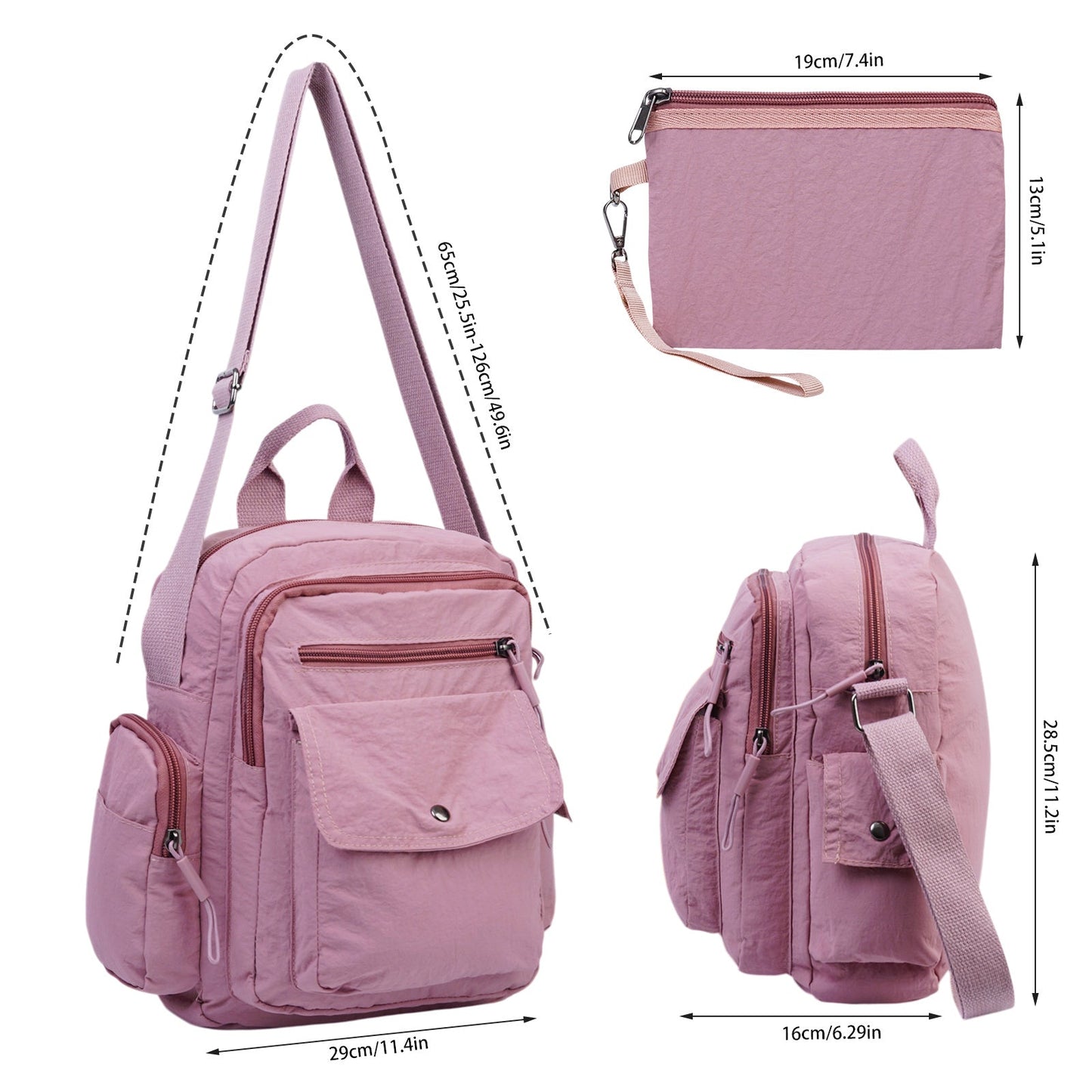 Backpack for Women – 2 Piece, Nylon, Quilted, Lightweight – detail view 4