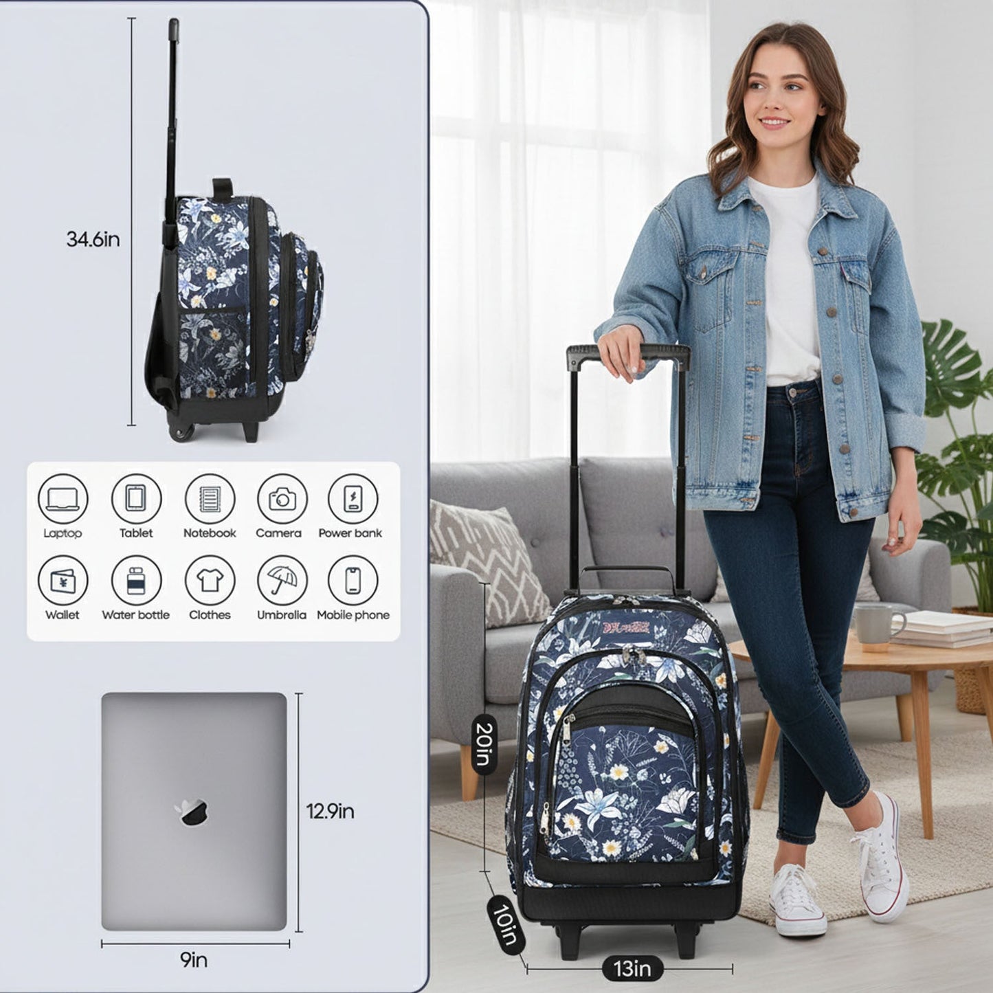 Backpack for Women – 20 Inch, 2 In, Convertible, Waterproof – detail view 10