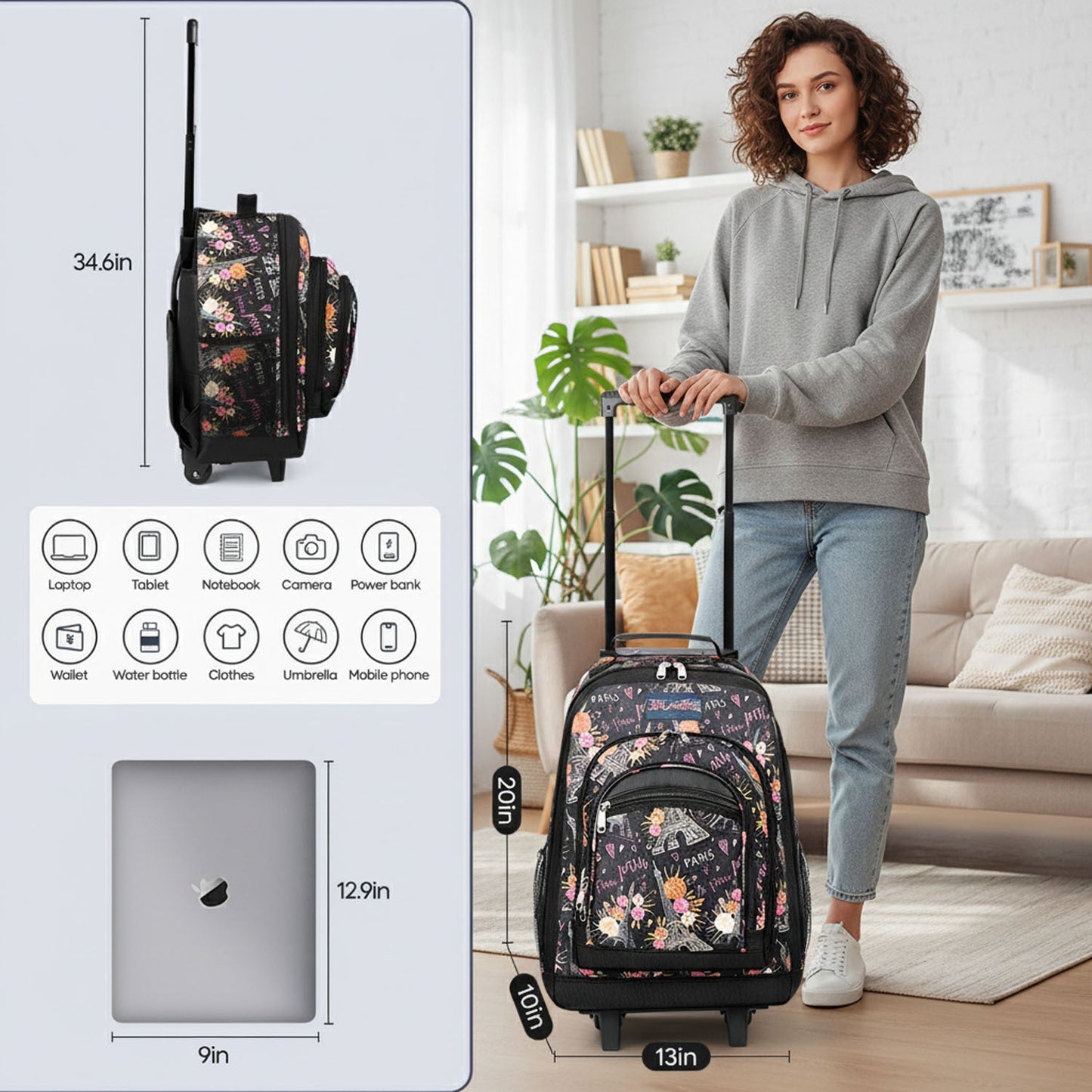 Backpack for Women – 20 Inch, 2 In, Convertible, Waterproof – detail view 3