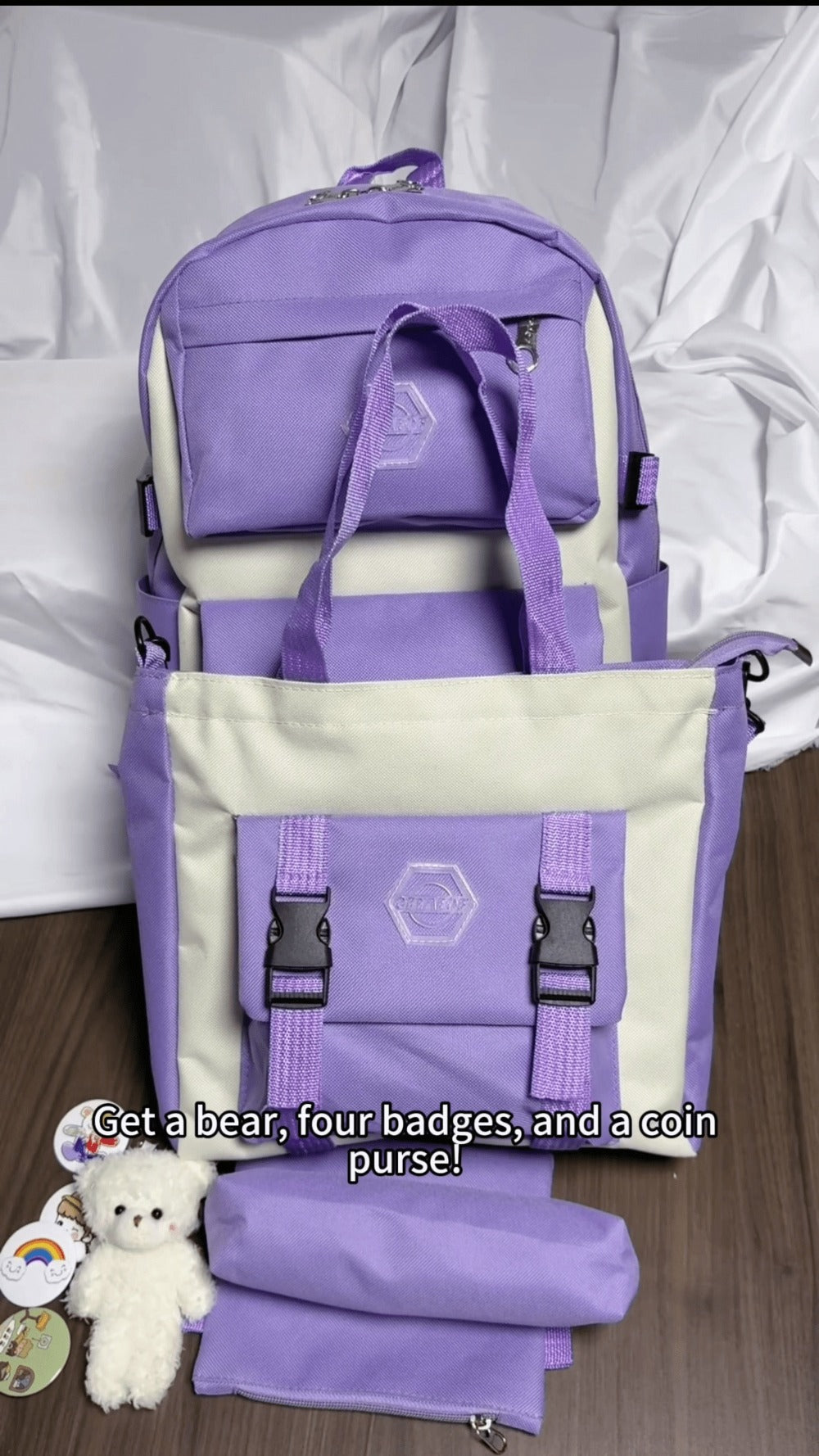 Backpack for Women – 4-Piece, Canvas, for Travel & School – detail view 14