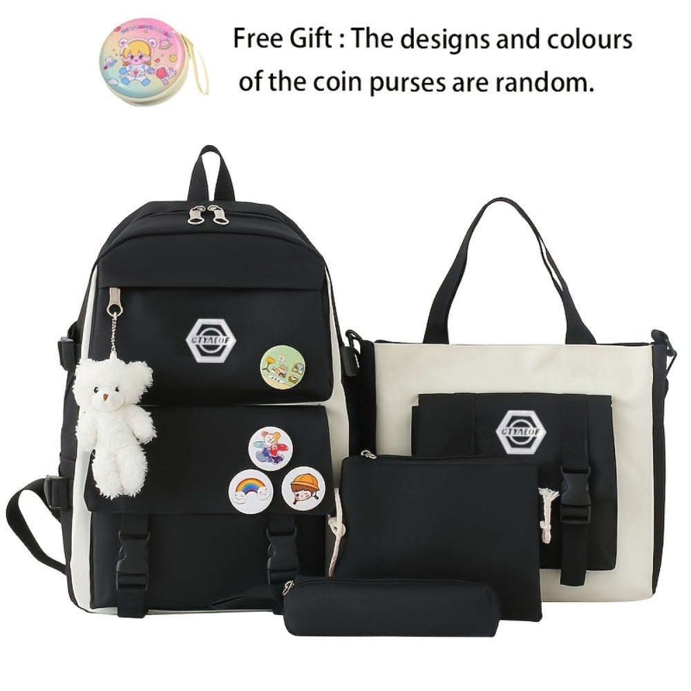 Backpack for Women – 4-Piece, Canvas, for Travel & School – detail view 6
