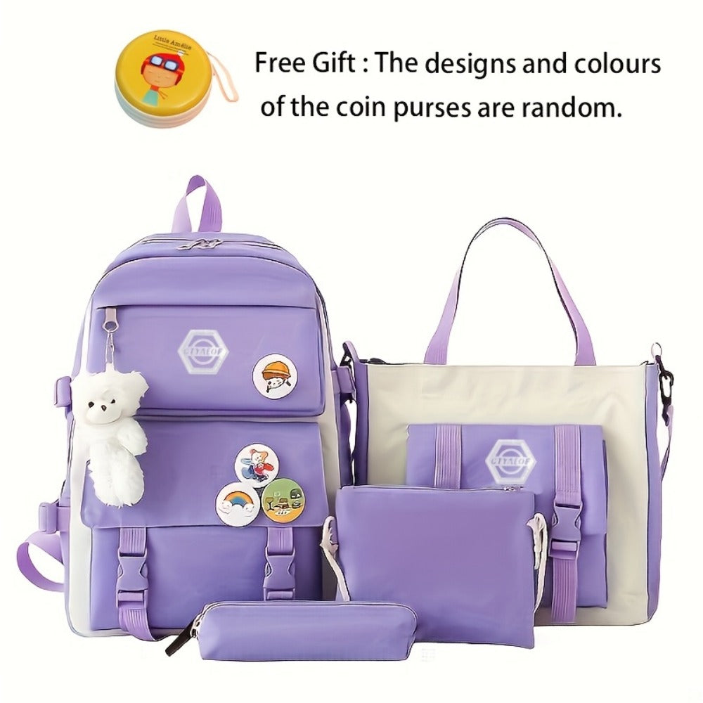 Backpack for Women – 4-Piece, Canvas, for Travel & School – detail view 9