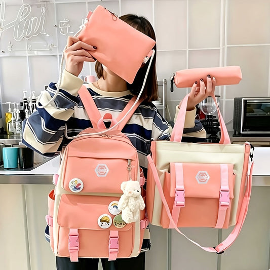 Backpack for Women – 4-Piece, Canvas, for Travel & School – front view