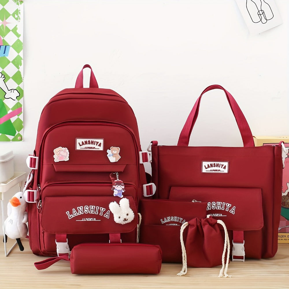Backpack for Women – 5 Piece, Large Capacity, for School – front view