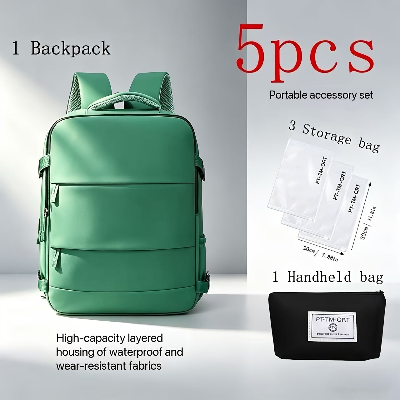 Backpack for Women – 5-Piece, Large Capacity, Expandable, for Travel – alternate view