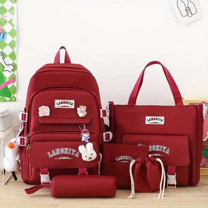 Backpack for Women – 5 Piece, Lightweight, Large Capacity, for School – front view
