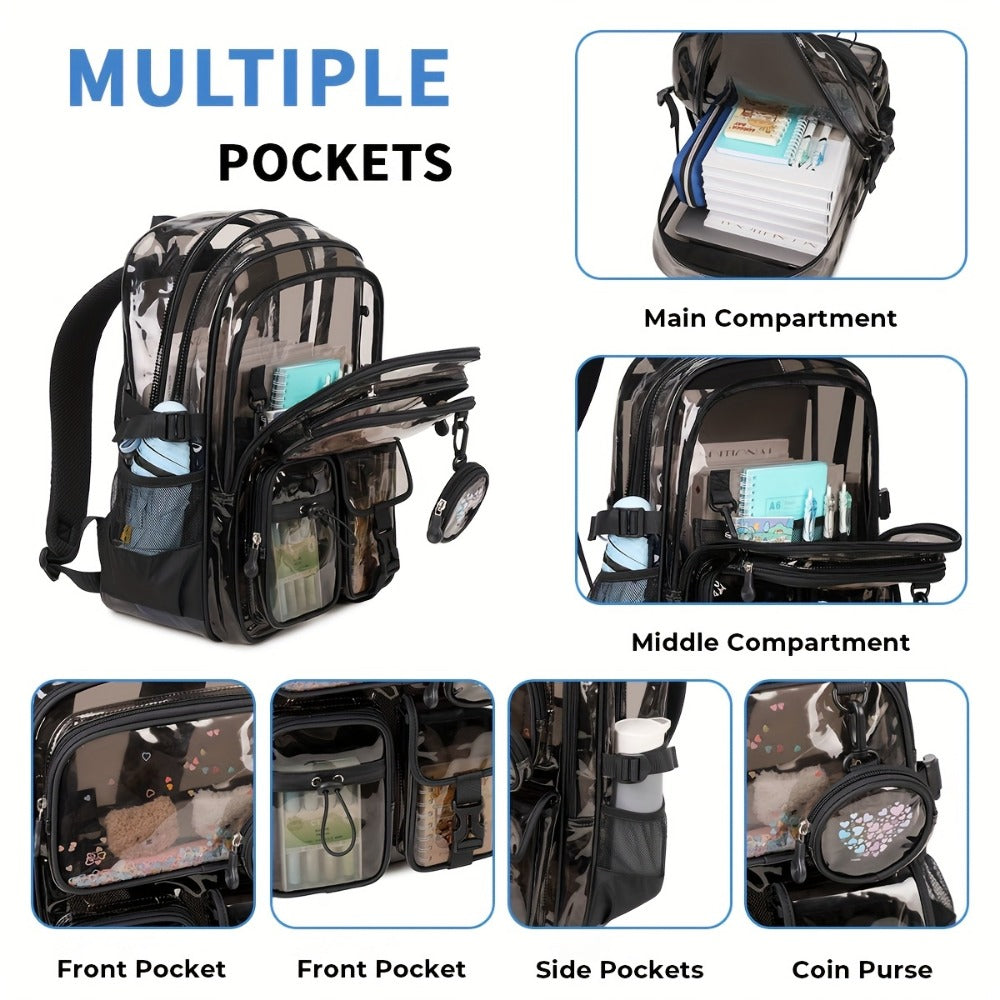 Backpack for Women – Clear, Large Capacity, Transparent, for Travel & School – detail view 9