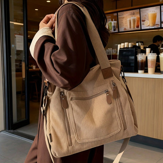 Backpack for Women – Corduroy, Large Capacity, Multi-Pocket, Adjustable Strap – front view