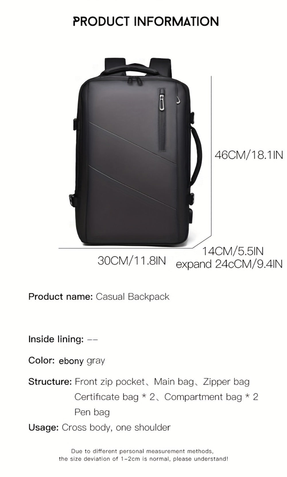 Backpack for Women – Nylon, Convertible, Multi-Pocket, for Travel & Work – detail view 19