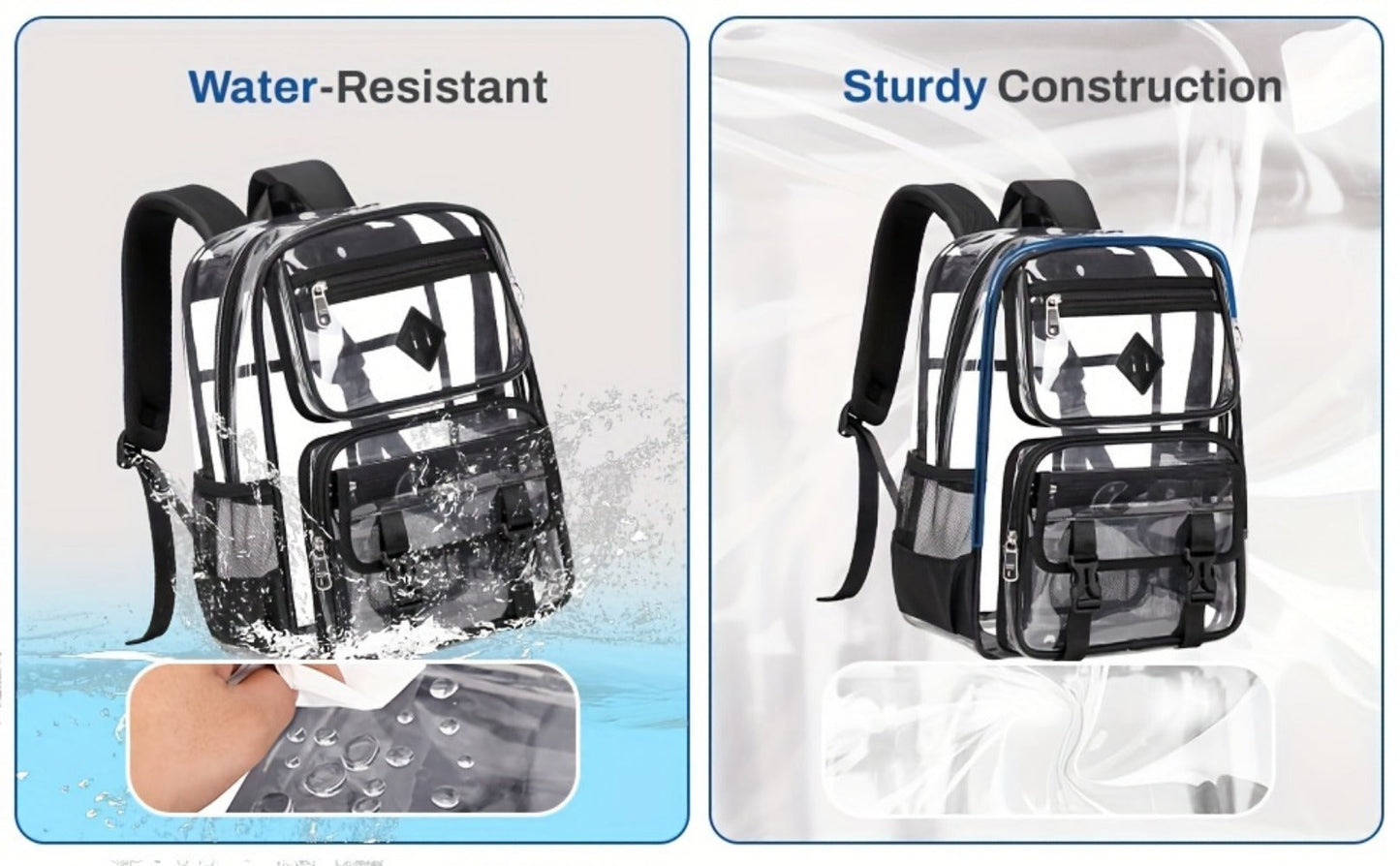 Backpack for Women – PVC, Clear, Transparent, Large Capacity – detail view 15