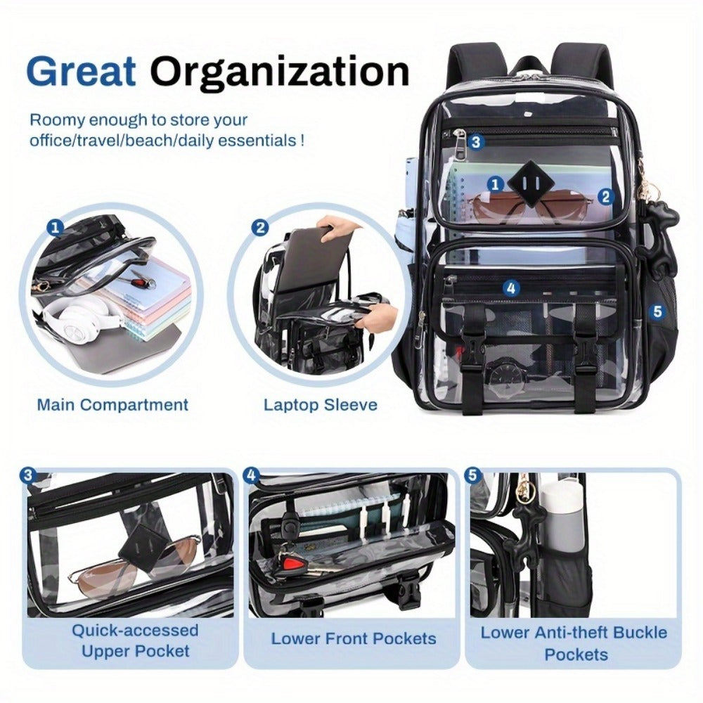 Backpack for Women – PVC, Clear, Transparent, Multi-Pocket – detail view 7