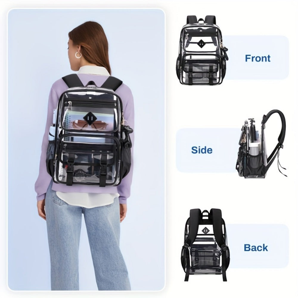 Backpack for Women – PVC, Clear, Transparent, Multi-Pocket – front view