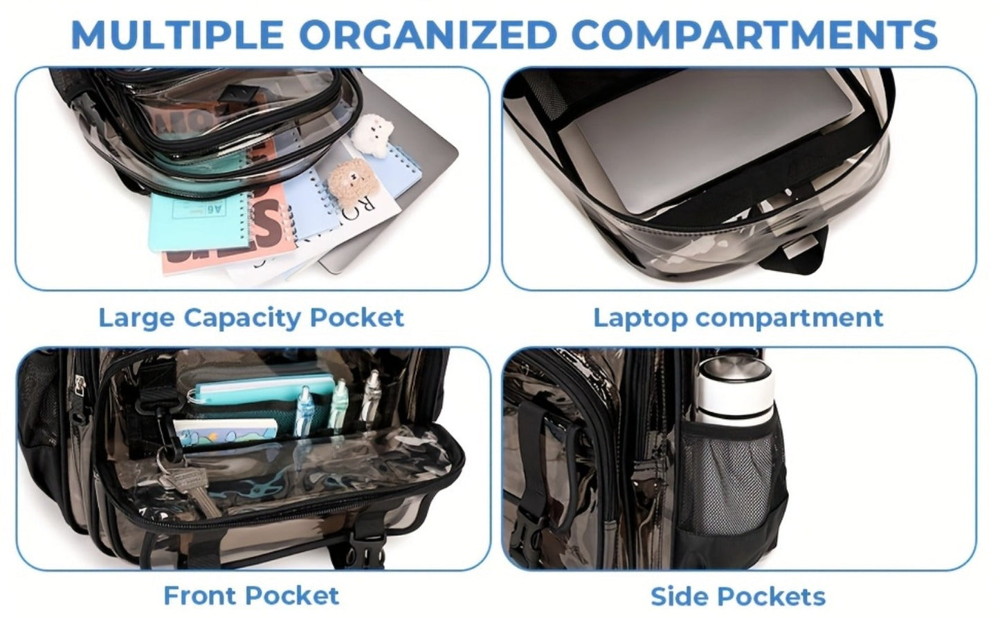 Backpack for Women – PVC, Clear, Large Capacity, Transparent – detail view 11