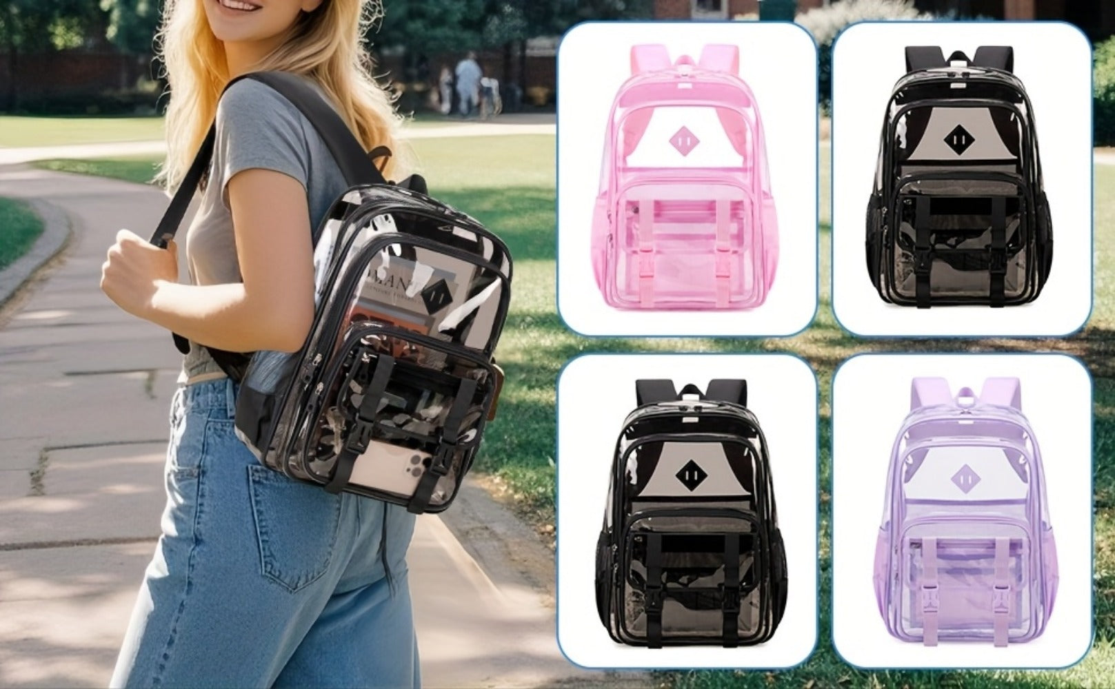 Backpack for Women – PVC, Clear, Large Capacity, Transparent – detail view 14