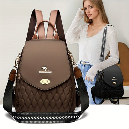 Backpack for Women – for Travel & Work, Fashion Stripe Texture Pattern Golden – front view