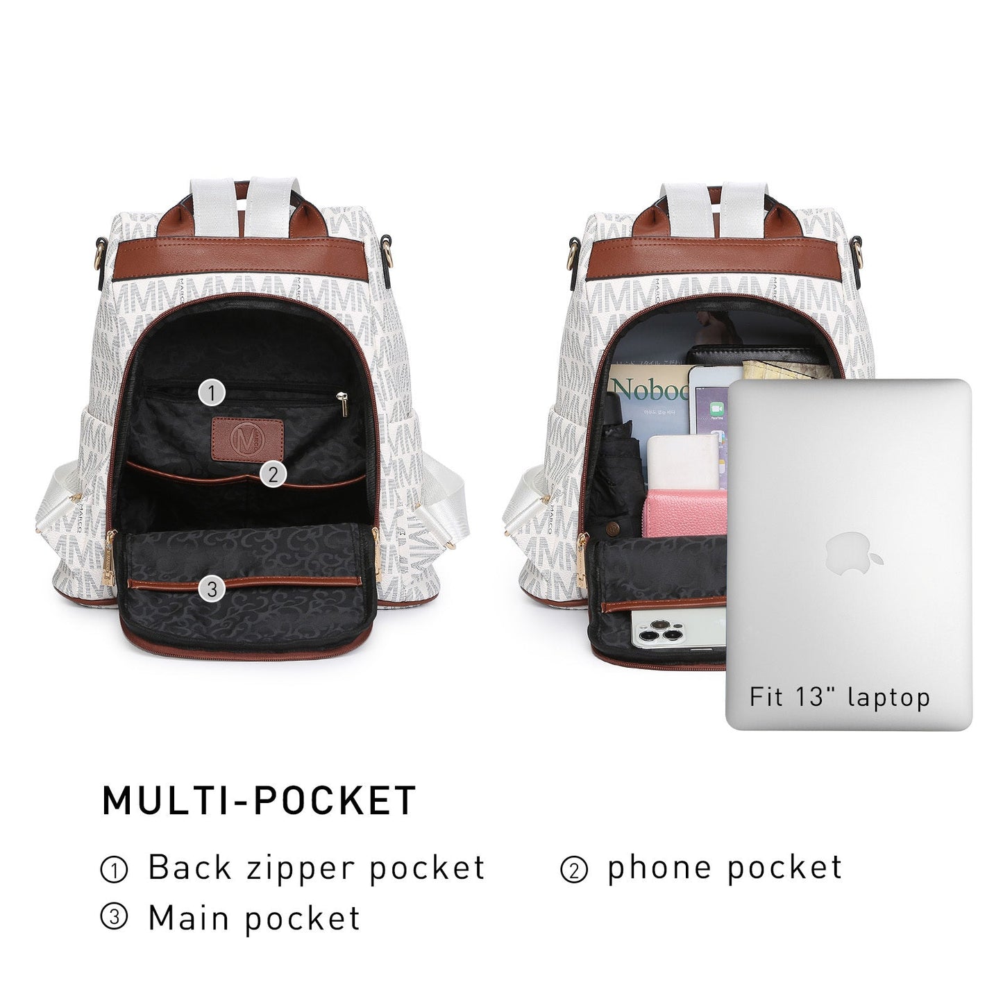 Backpack for Women – Vegan Leather, Anti-Theft, Convertible, Multi-Pocket – detail view 10