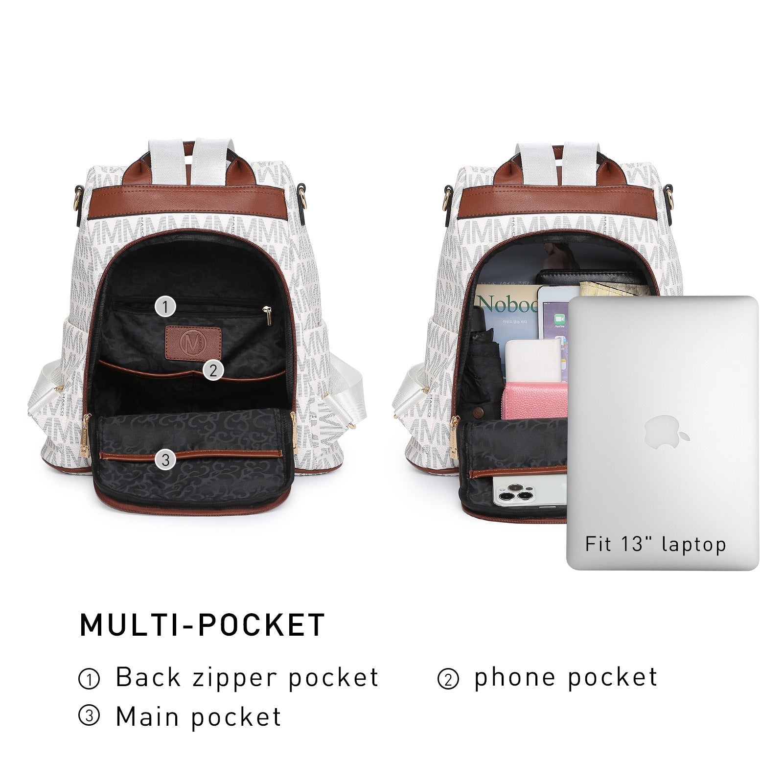Backpack for Women – Vegan Leather, Anti-Theft, Convertible, Multi-Pocket – detail view 10