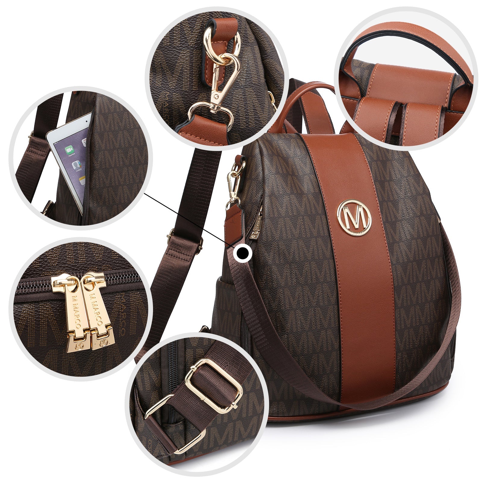 Backpack for Women – Vegan Leather, Anti-Theft, Convertible, Multi-Pocket – detail view 16