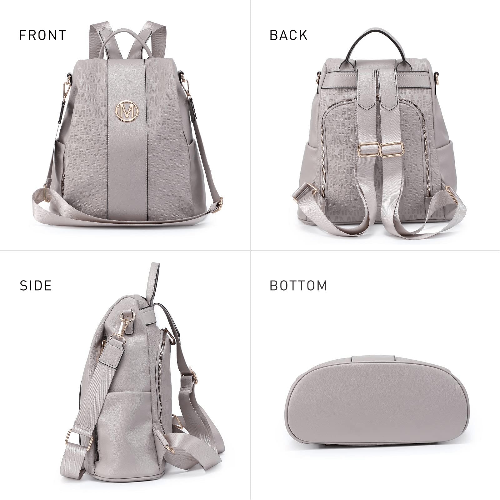 Backpack for Women – Vegan Leather, Anti-Theft, Convertible, Multi-Pocket – detail view 46