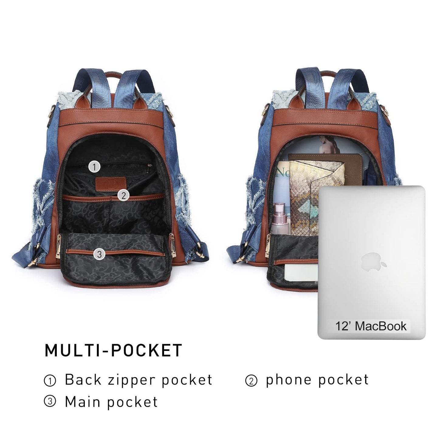 Backpack for Women – Vegan Leather, Anti-Theft, Convertible, Multi-Pocket – detail view 4