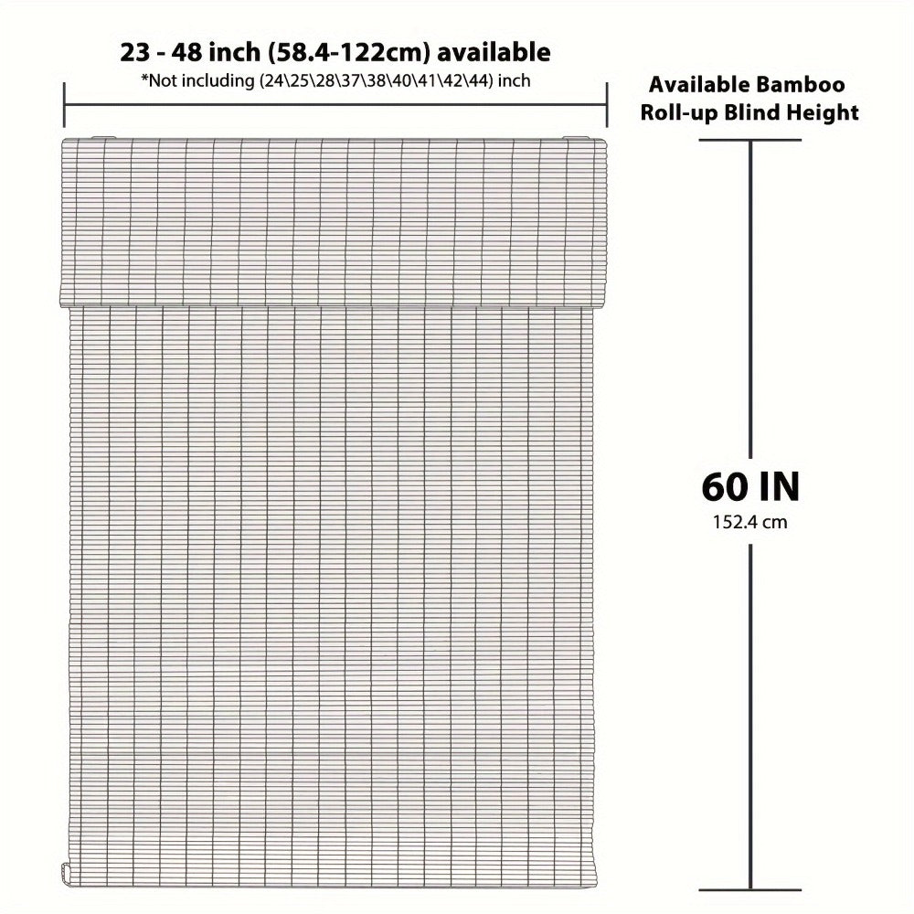Woven Bamboo Roman Window Shade in Six Exact Color Names, 60-Inch Height and Widths from 23 to 48 Inches