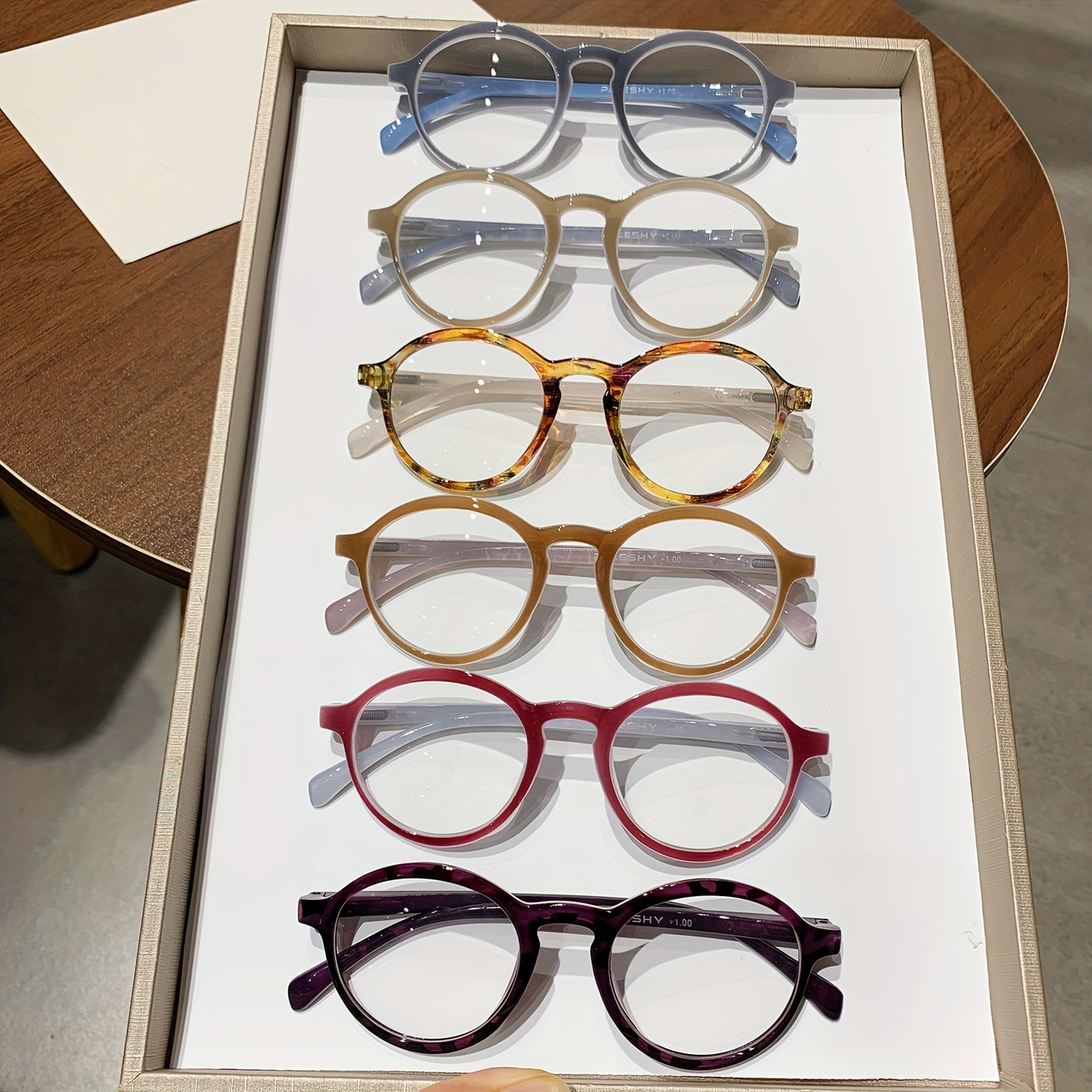 Reading Glasses – Six-Pair Round Full-Frame PC Reader Set in Assorted Colors and Seven Strengths