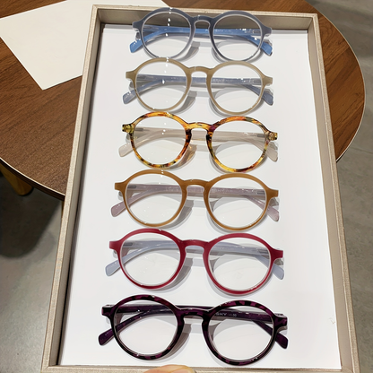 Reading Glasses – Six-Pair Round Full-Frame PC Reader Set in Assorted Colors and Seven Strengths