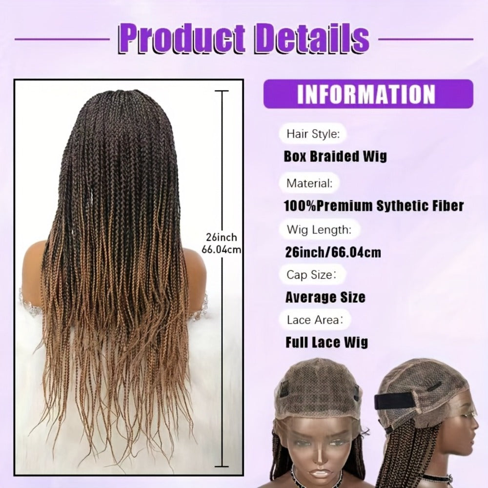 Long Box-Braid Wig with Full Lace Cap in 26- or 38-Inch Lengths and Four Lettered Color Options