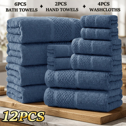Towel Set 12, 16 or 18 Piece 450GSM Cotton-Blend Bath, Hand and Face Towels in Multiple Colors