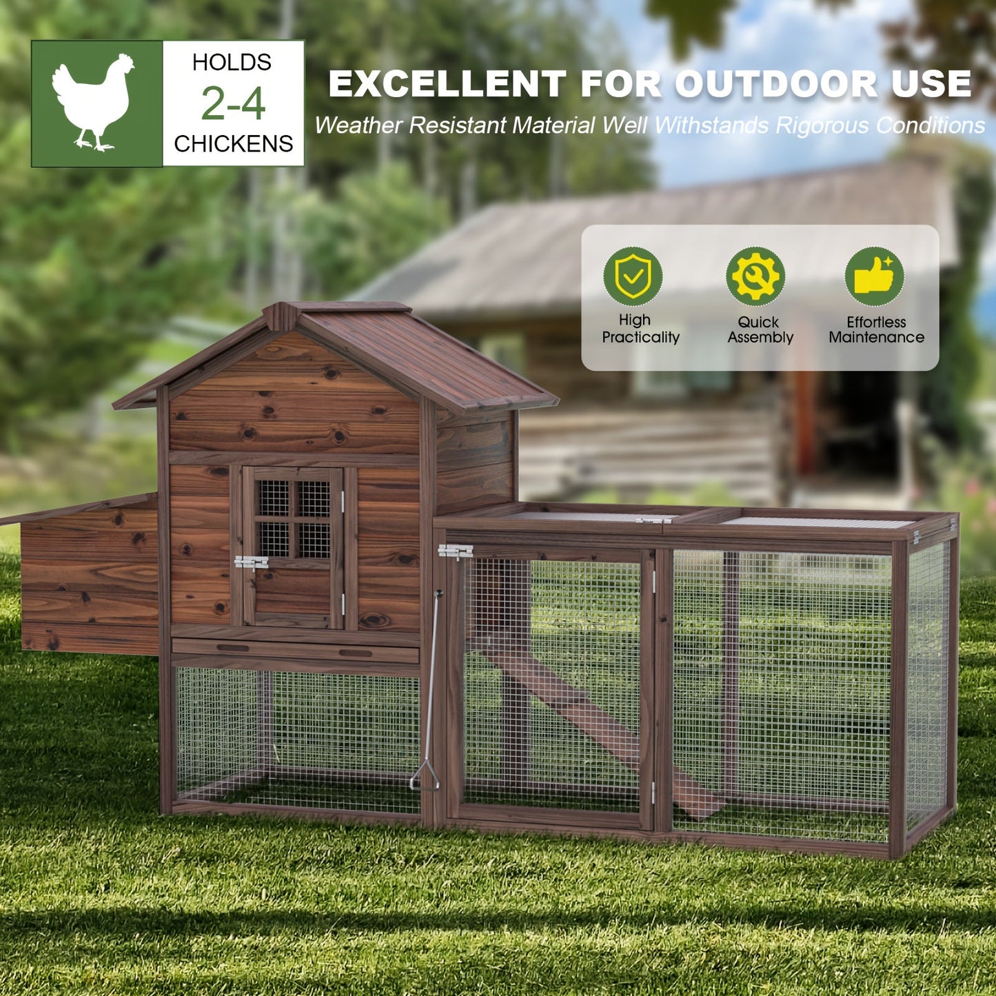 Chicken Coop | Wooden Outdoor Rabbit Duck Small Animal Poultry Cage