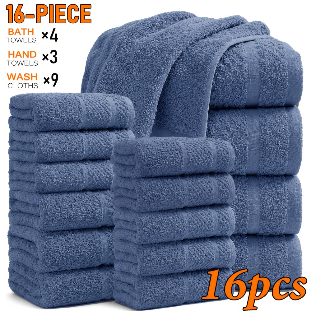 Towel Set 12, 16 or 18 Piece 450GSM Cotton-Blend Bath, Hand and Face Towels in Multiple Colors