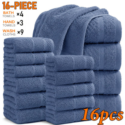 Towel Set 12, 16 or 18 Piece 450GSM Cotton-Blend Bath, Hand and Face Towels in Multiple Colors