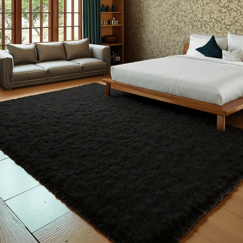 Plush Shag Area Rug in Solid or Tie-Dye Colors with Four Rectangular Size Options for Living Spaces