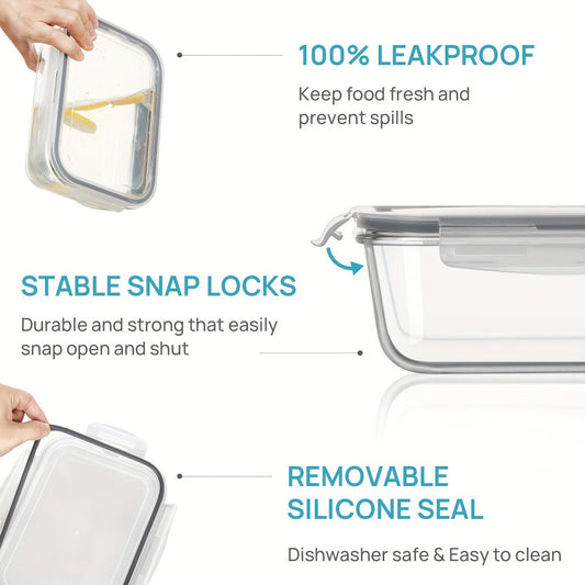 Food Storage Containers Two-Pack 63 oz Borosilicate Glass Set with Hinged Lids in Green or Gray