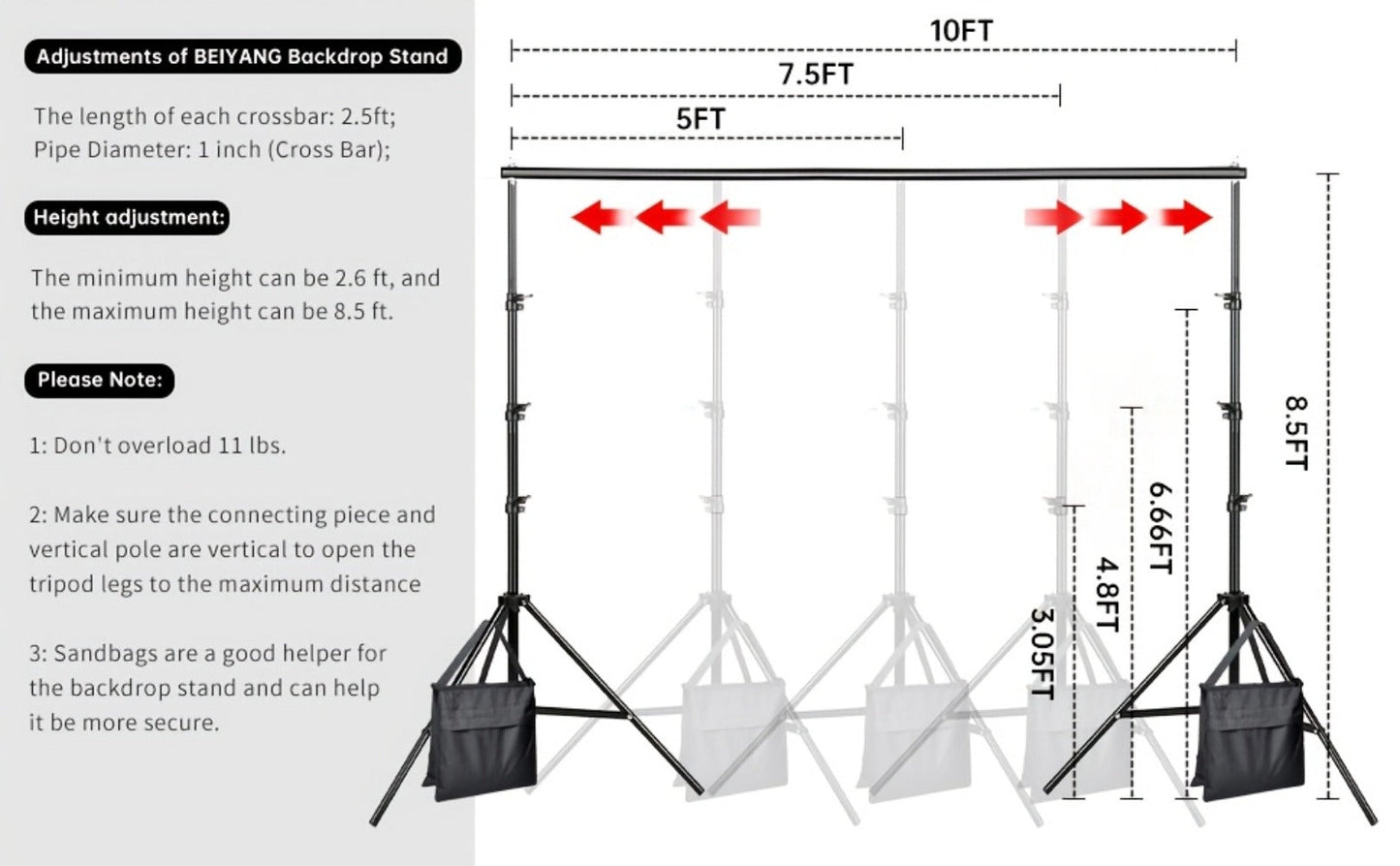BEIYANG 8.5x10ft Adjustable Photo Backdrop Stand Kit with Carrying Bag | Background Holder Support System for Photography Studio, Video Production, Party Decoration & Advertising Display