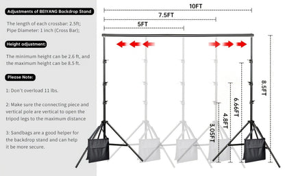 BEIYANG 8.5x10ft Adjustable Photo Backdrop Stand Kit with Carrying Bag | Background Holder Support System for Photography Studio, Video Production, Party Decoration & Advertising Display