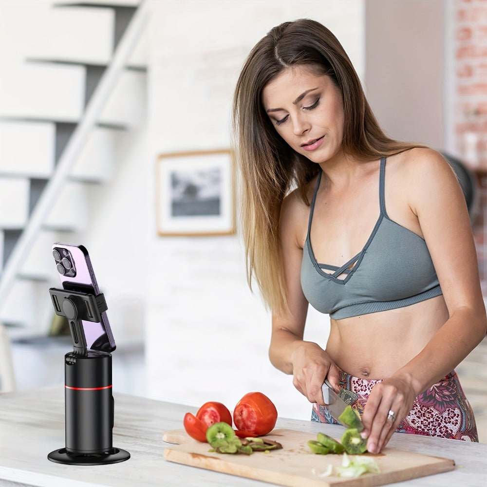Gesture Control Auto Face Tracking Tripod with 360° Rotation & Wireless Remote No App Required – Smart AI Phone Holder for Vlogging Live Streaming TikTok YouTube Fitness iPhone Android Black Pink