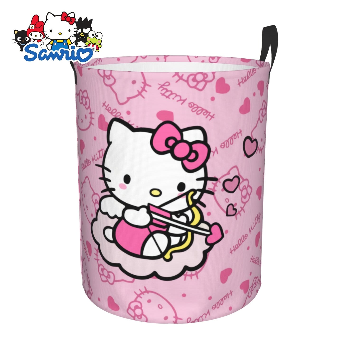 Collapsible Laundry Hamper with Bow Cat Prints, Two Handles and 40 x 50cm Size in Nine Pattern Options