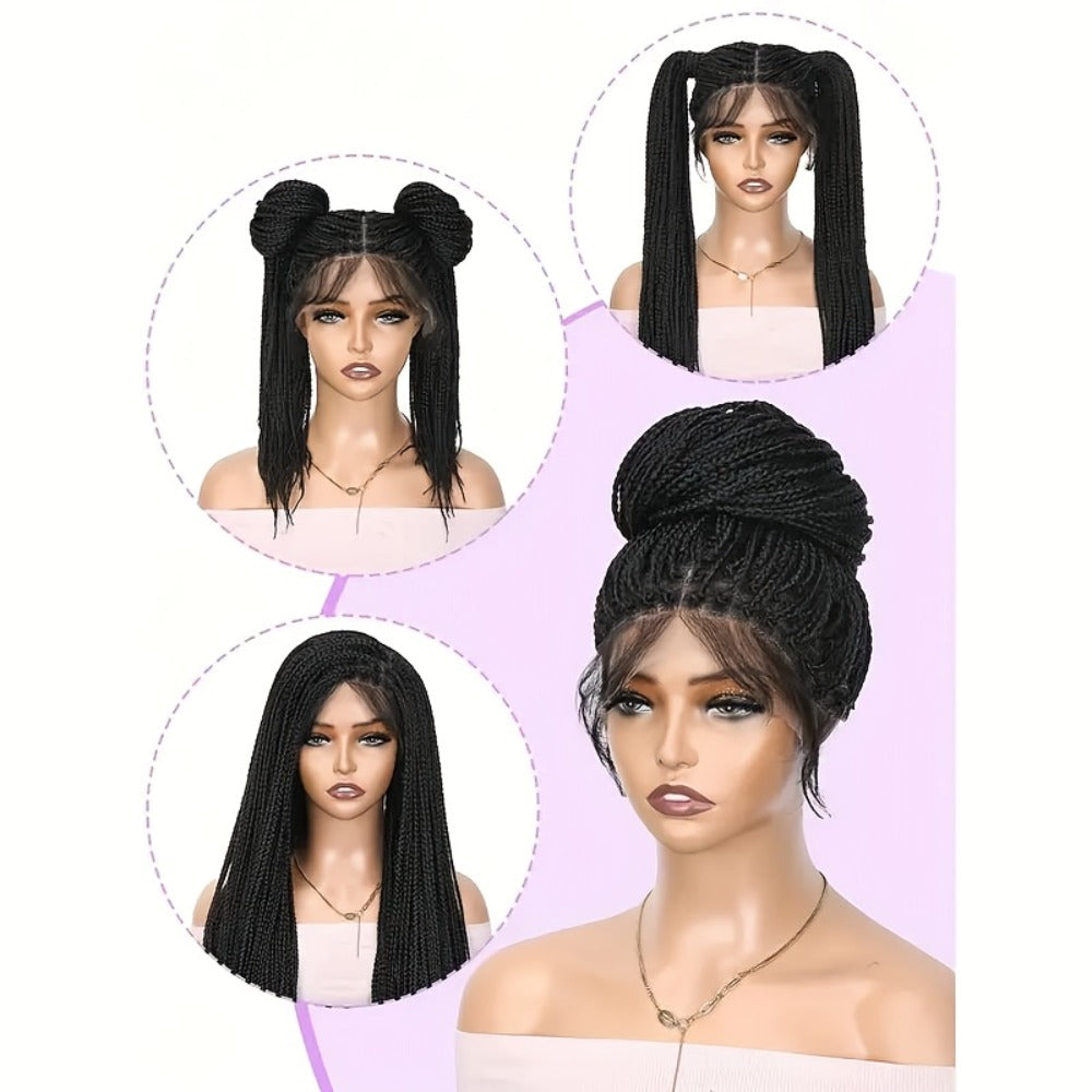 Box Braids Wig 360 Full Lace Knotless 30 Inch Natural Hairline High Temperature Fiber | 4 Colors Women Wedding Party Daily Protective Style