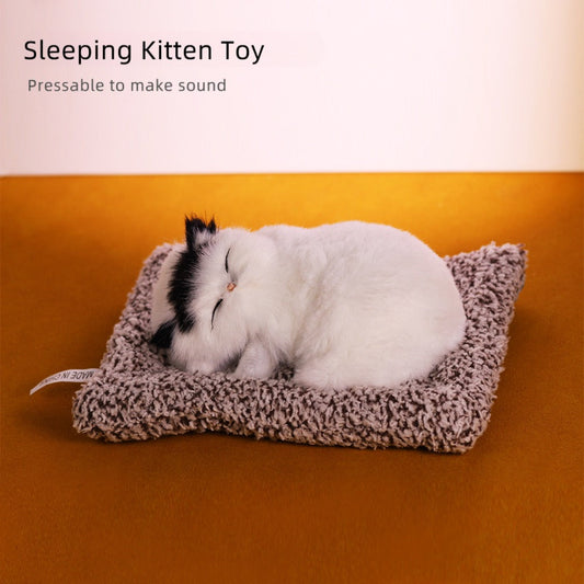 Plush Toy – Realistic Sleeping Cat with Meow Sound in Four Coat Patterns for Desk or Room Display